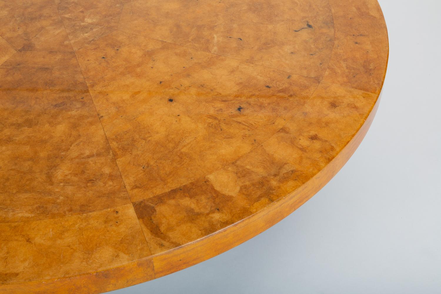Custom 1970s Round Coffee Table in Lacquered Parchment with Pedestal Base 4