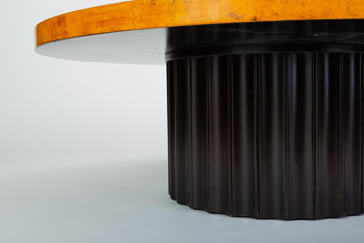 Custom 1970s Round Coffee Table in Lacquered Parchment with Pedestal Base 6