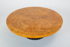 Custom 1970s Round Coffee Table in Lacquered Parchment with Pedestal Base
