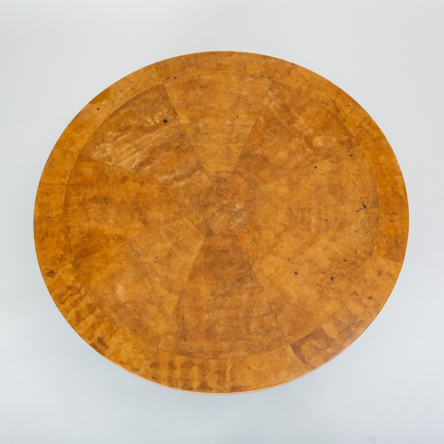 Mid-Century Modern Custom 1970s Round Coffee Table in Lacquered Parchment with Pedestal Base