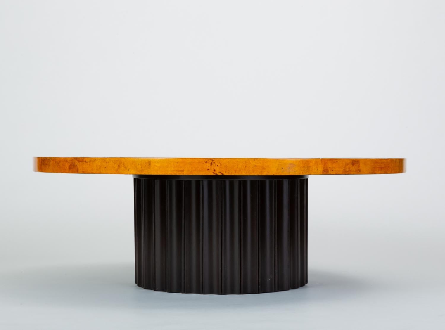 20th Century Custom 1970s Round Coffee Table in Lacquered Parchment with Pedestal Base