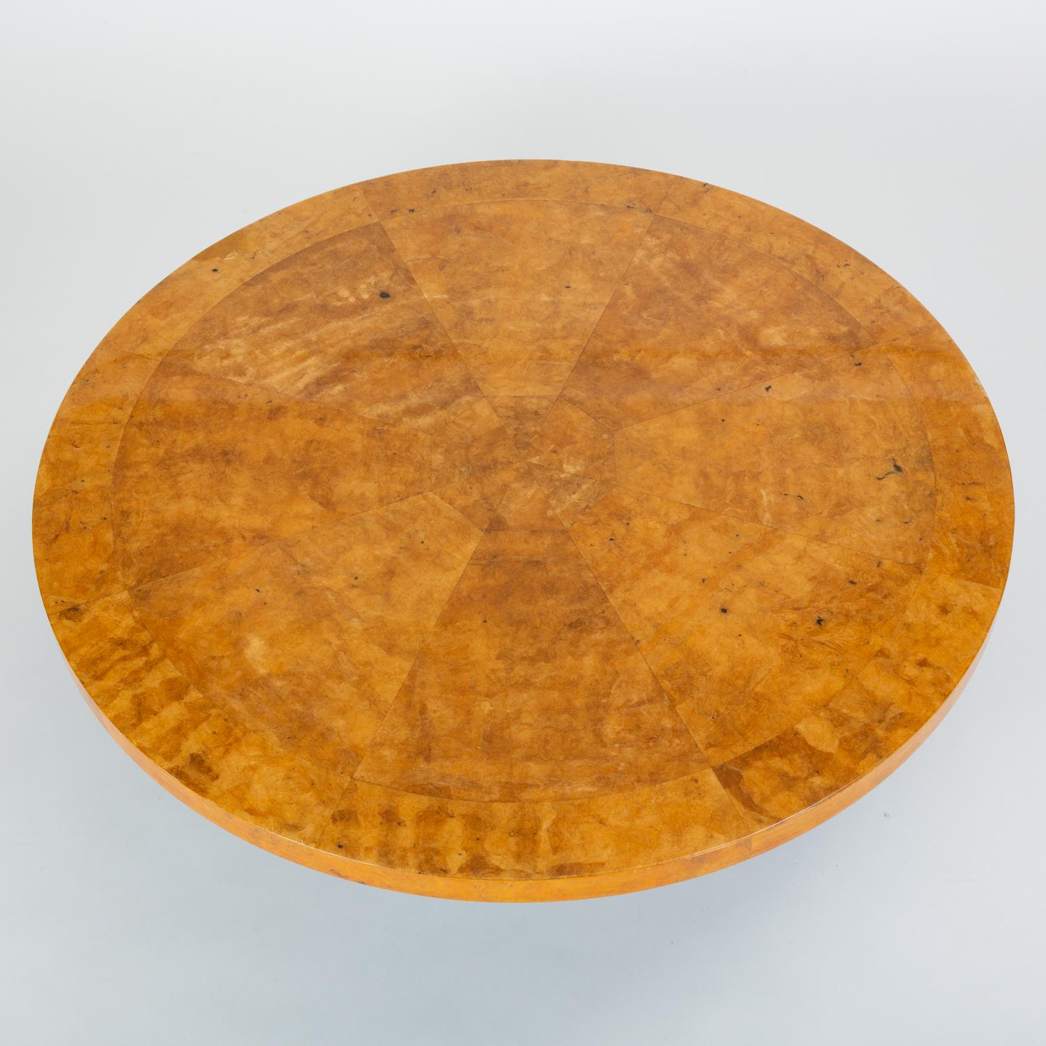 Custom 1970s Round Coffee Table in Lacquered Parchment with Pedestal Base 2