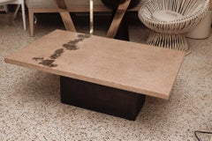 Custom 1970s Signed Silas Seandel Cast Stone and Bronze "Terra" Coffee Table