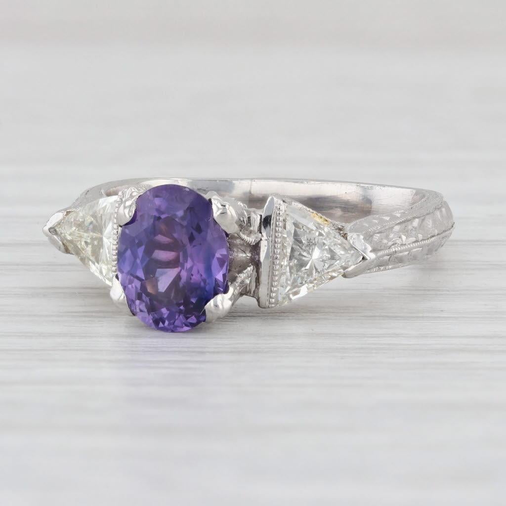 Oval Cut Custom 1.97ctw Purple Sapphire Diamond Ring Platinum 18k Gold Sz 7.75 Engagement For Sale