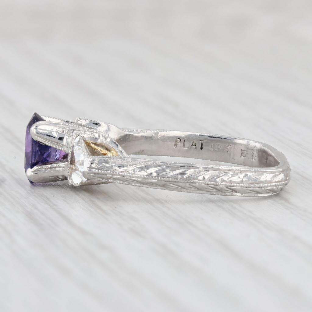 Women's Custom 1.97ctw Purple Sapphire Diamond Ring Platinum 18k Gold Sz 7.75 Engagement For Sale