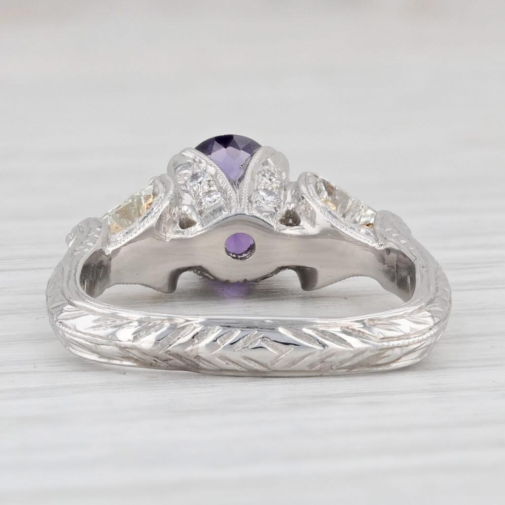 Custom 1.97ctw Purple Sapphire Diamond Ring Platinum 18k Gold Sz 7.75 Engagement For Sale 1