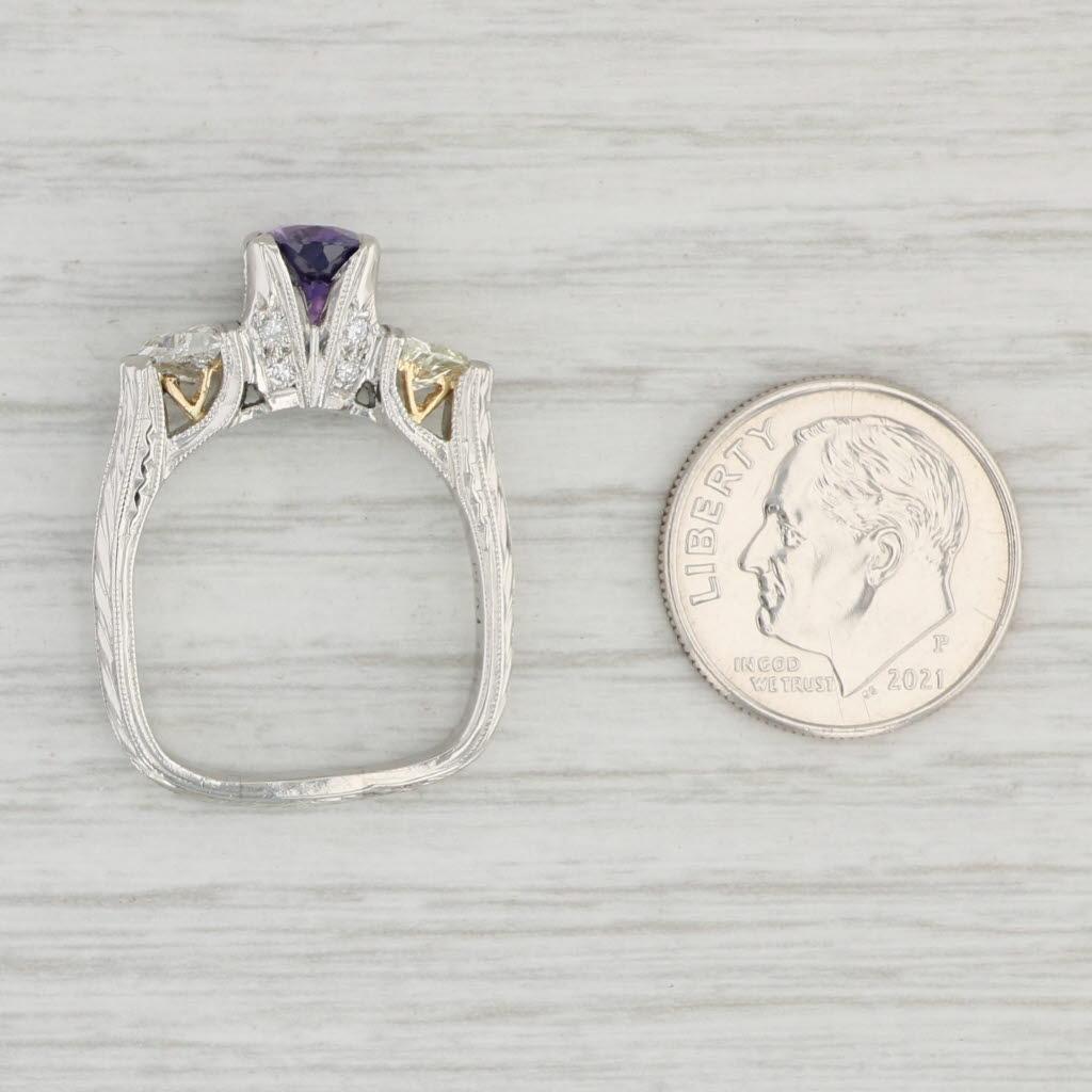 Custom 1.97ctw Purple Sapphire Diamond Ring Platinum 18k Gold Sz 7.75 Engagement For Sale 3