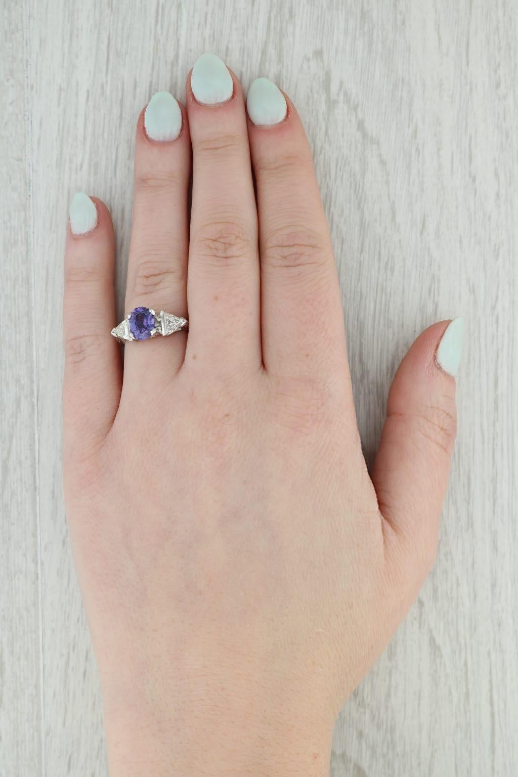 Custom 1.97ctw Purple Sapphire Diamond Ring Platinum 18k Gold Sz 7.75 Engagement For Sale 4