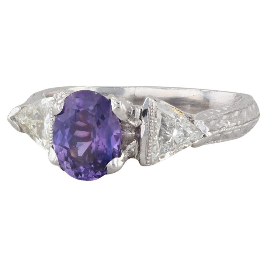 Custom 1.97ctw Purple Sapphire Diamond Ring Platinum 18k Gold Sz 7.75 Engagement For Sale