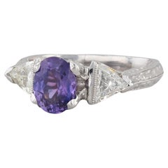 Custom 1.97ctw Purple Sapphire Diamond Ring Platinum 18k Gold Sz 7.75 Engagement