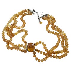 Retro Custom 1980s Pat Areias Citrine & Handwrought Silver Tri-Strand Choker 