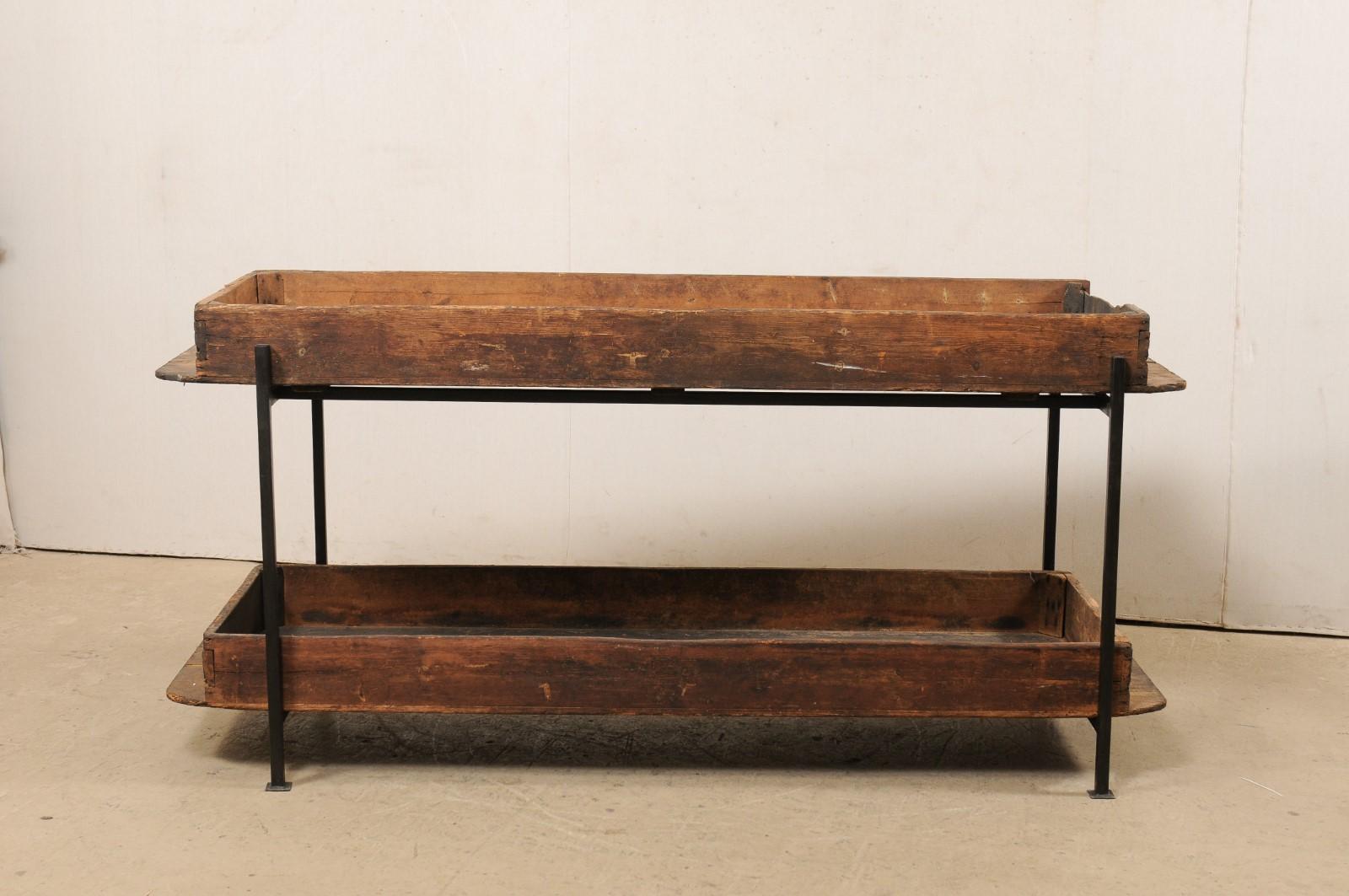 19th Century Custom 2 Tier Console Table from French Baker's Bread Rising Racks