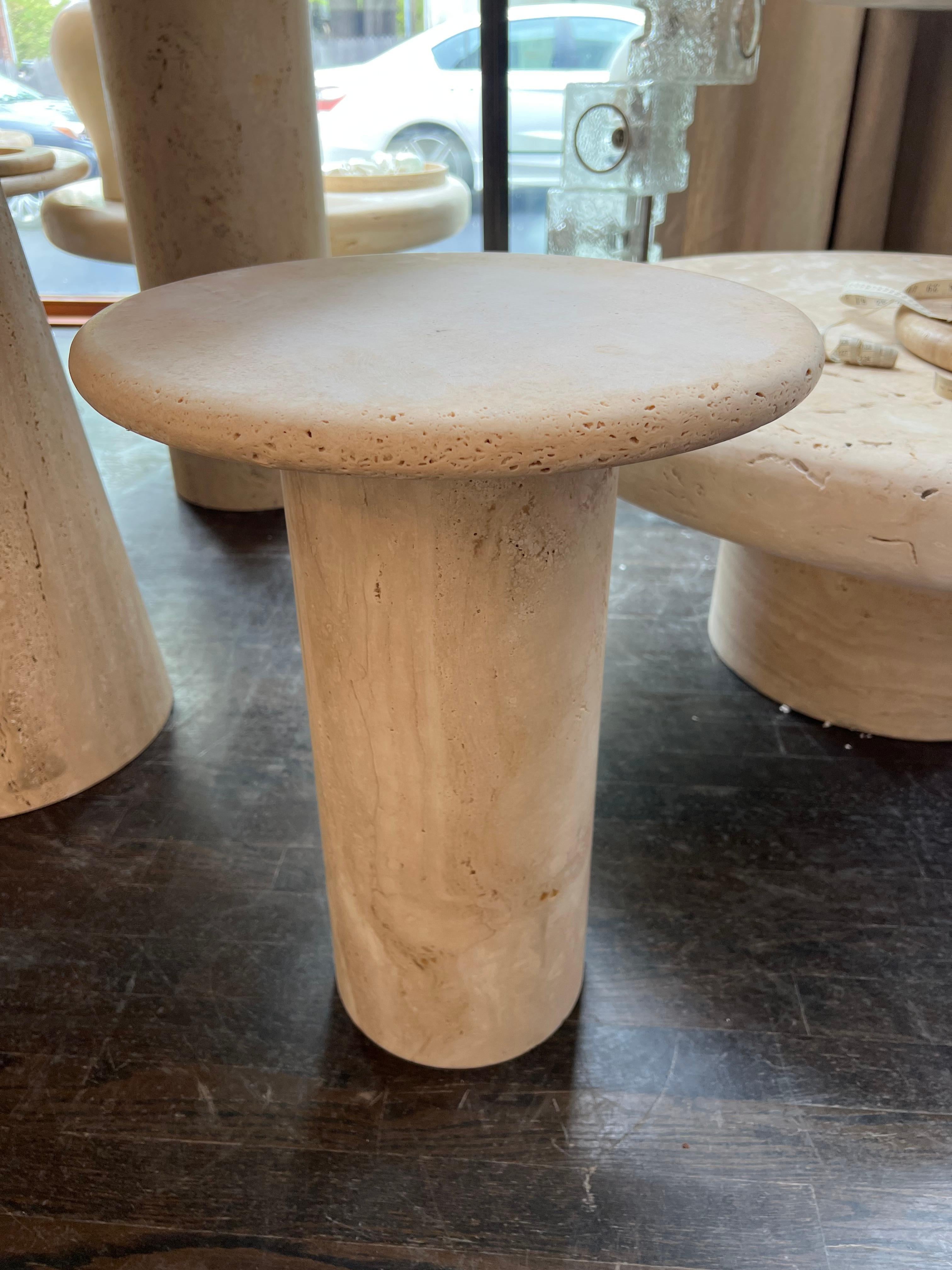 Hand-Crafted Custom Round Roman Travertine Coffee Table by Le Lampade For Sale