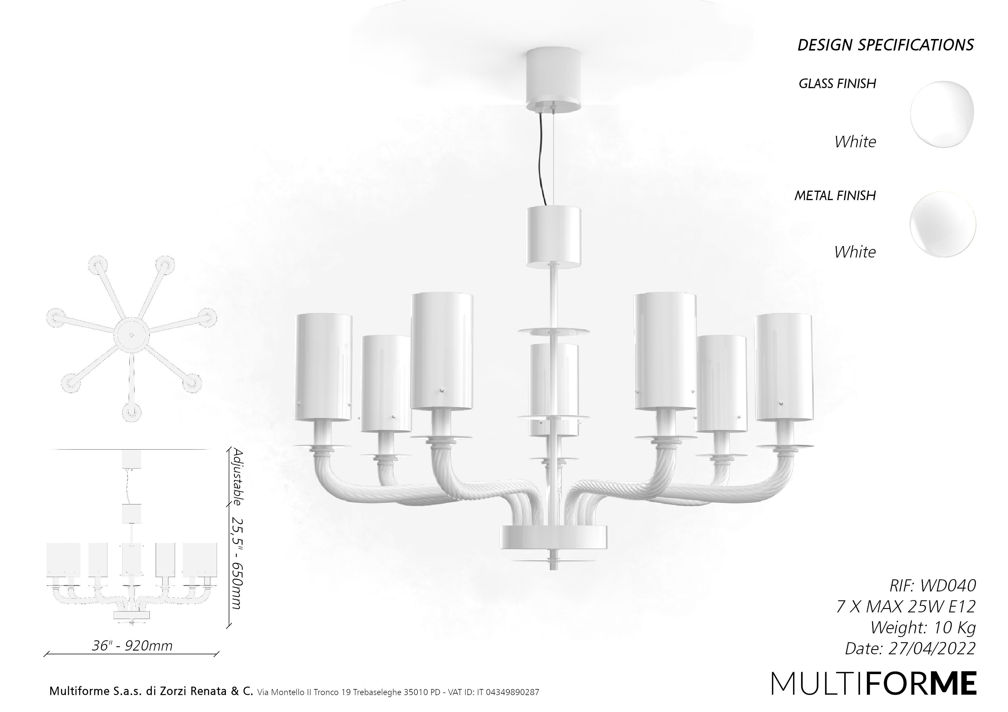 Other Custom 21st Century Venetian Chandelier 7 Arms White Murano Glass by Multiforme For Sale