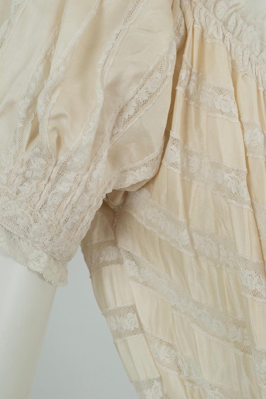 Custom 23' Cream Regency Ribbon Silk and Lace Wedding Gown – XS - S, 1930s For Sale 6