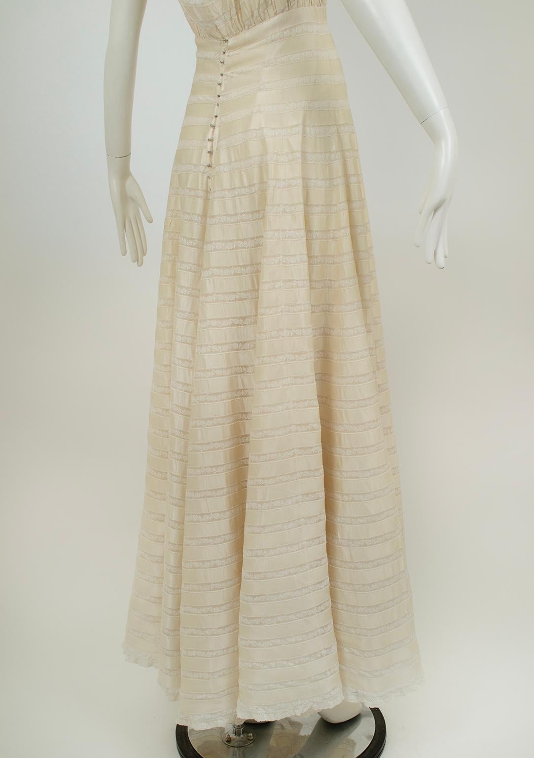Custom 23' Cream Regency Ribbon Silk and Lace Wedding Gown – XS - S, 1930s For Sale 10