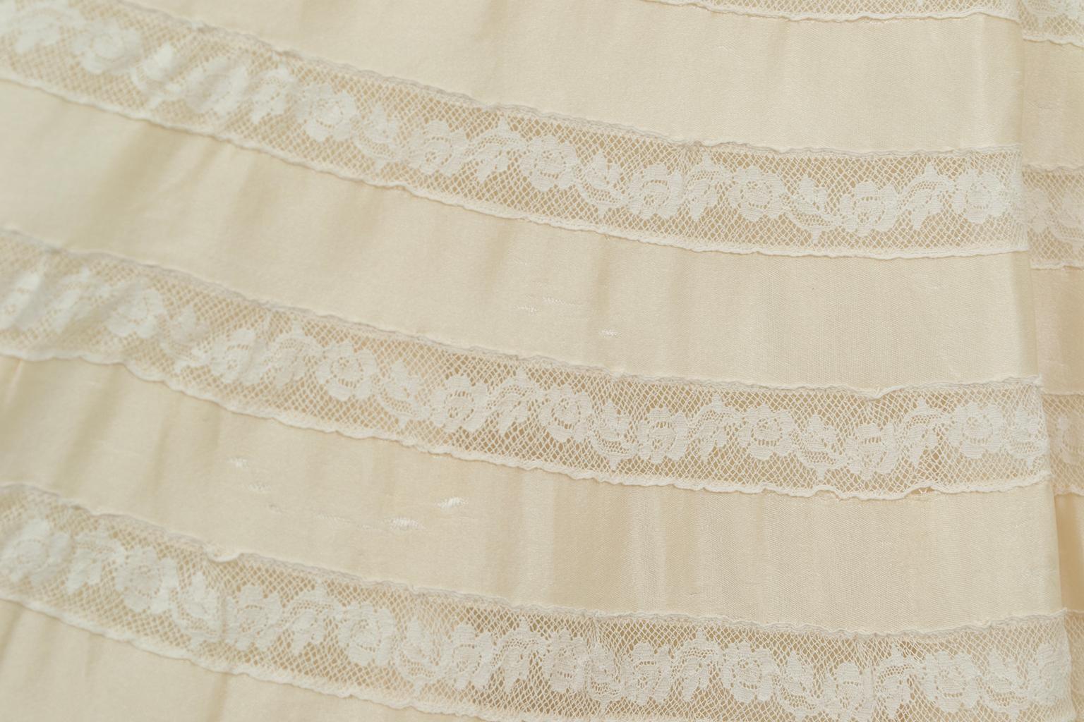 Custom 23' Cream Regency Ribbon Silk and Lace Wedding Gown – XS - S, 1930s For Sale 14