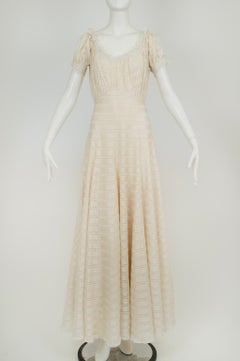 Custom 23' Cream Regency Ribbon Silk and Lace Wedding Gown – XS, 1930s