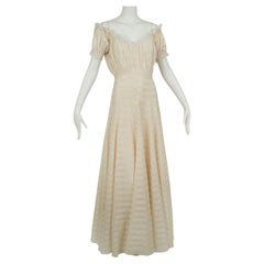 Custom 23' Cream Regency Ribbon Silk and Lace Wedding Gown – XS - S, 1930s