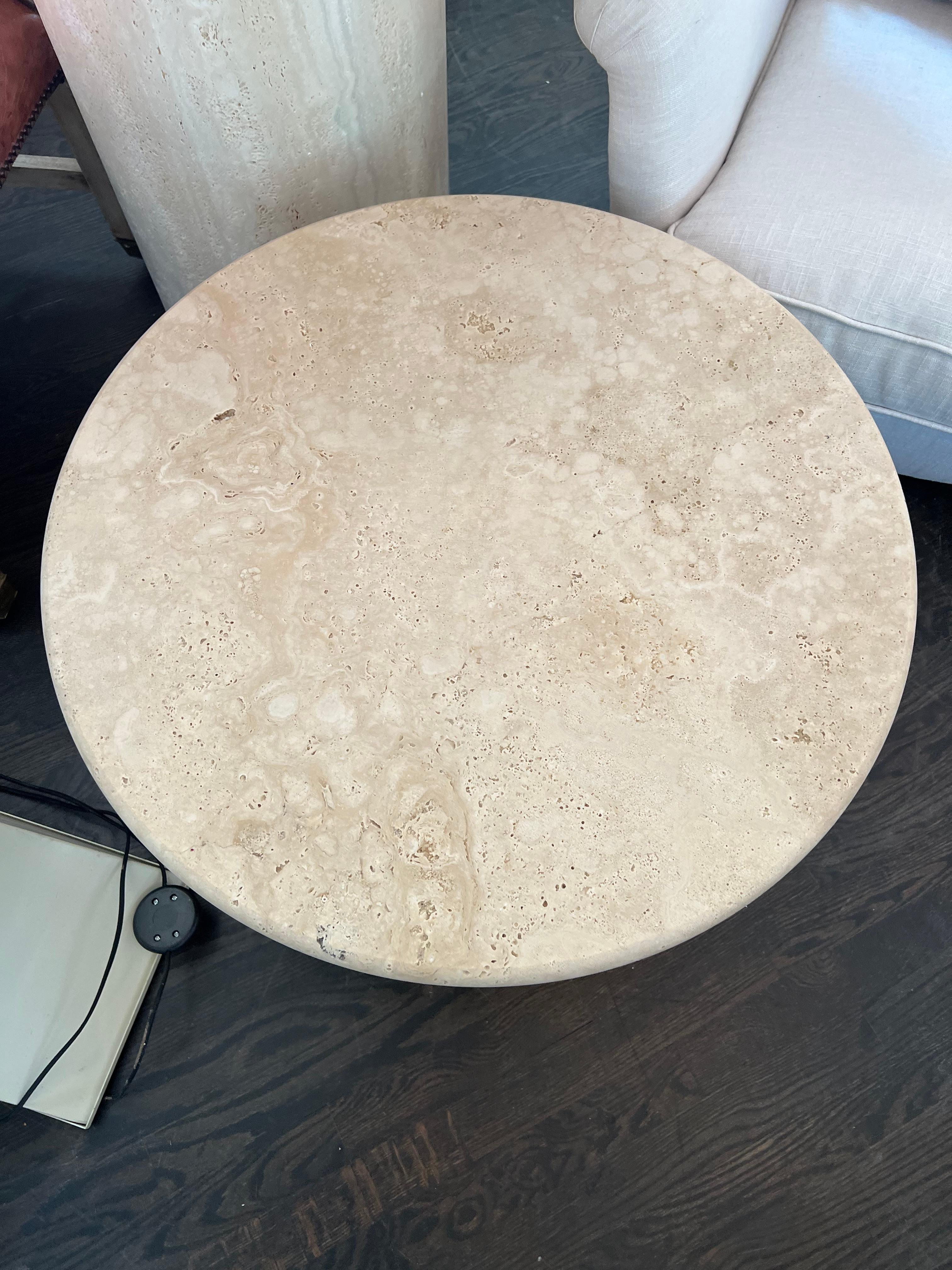 Modern Custom Round Roman Travertine Coffee Table by Le Lampade For Sale