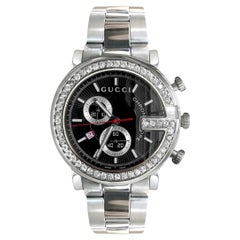 Custom 3 Carat Ct Diamond Gucci G Chrono Chronograph Date Swiss Made Black Watch