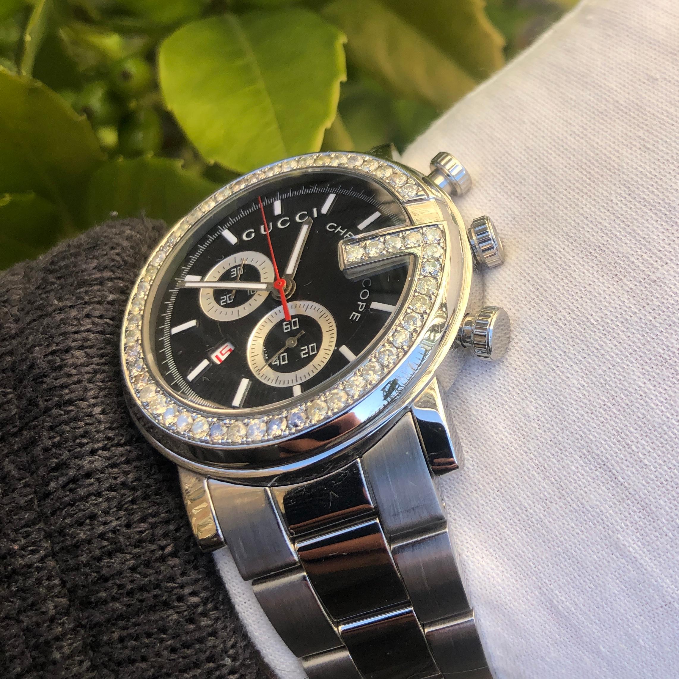 Femenino o masculino Custom 3 Quilates Diamante Gucci G Chrono Cronógrafo Fecha Reloj Swiss Made 1 en venta
