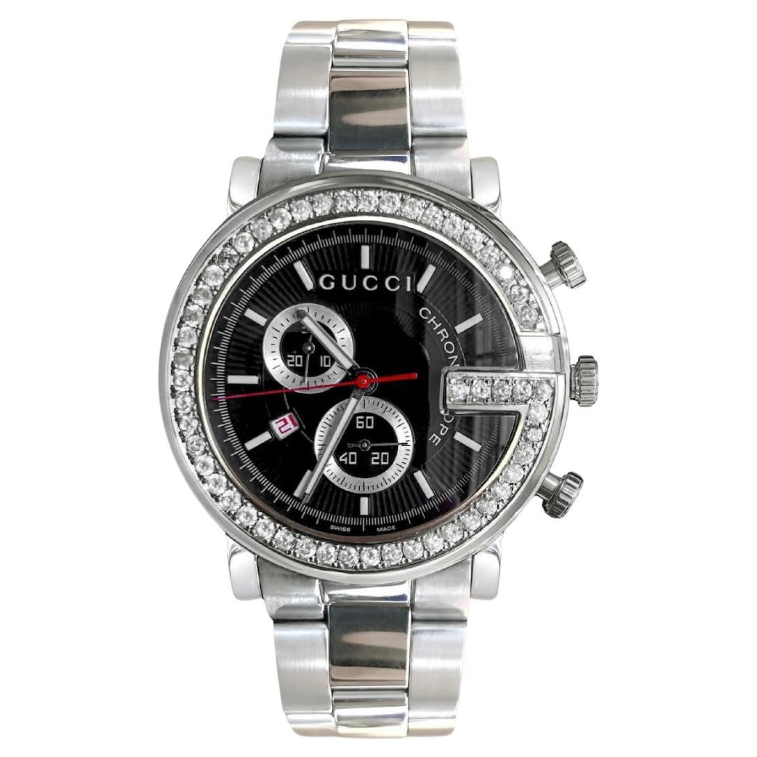 Custom 3 Carat Ct Diamond Gucci G Chrono Chronograph Date Swiss Made Watch 1 en vente