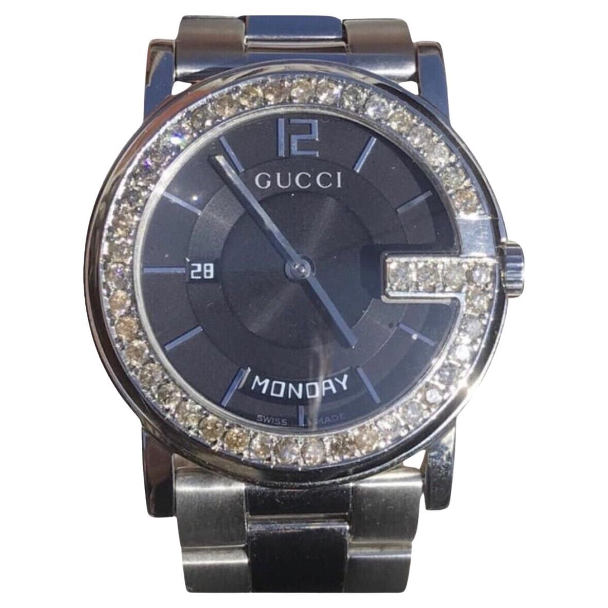  Custom 3 Carat Ct Diamond Gucci G Day Date Swiss Made Black-dial Watch 1 For Sale