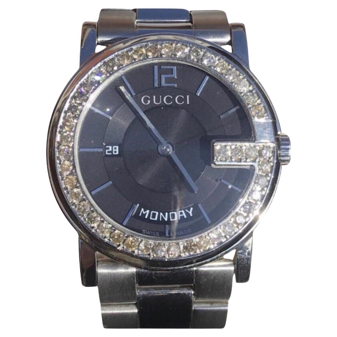 Custom 3 Carat Ct Diamond Gucci G Day Date Swiss Made Black-dial Watch 1