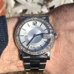 Benutzerdefinierte in der Nähe von 3 Karat Diamant Gucci G Datum Swiss Made Weiß-Zifferblatt Uhr zertifiziert
