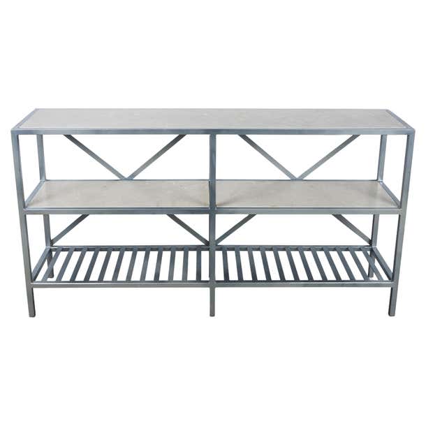 Custom 3-Tier Console Table with Stone Inserts For Sale at 1stDibs