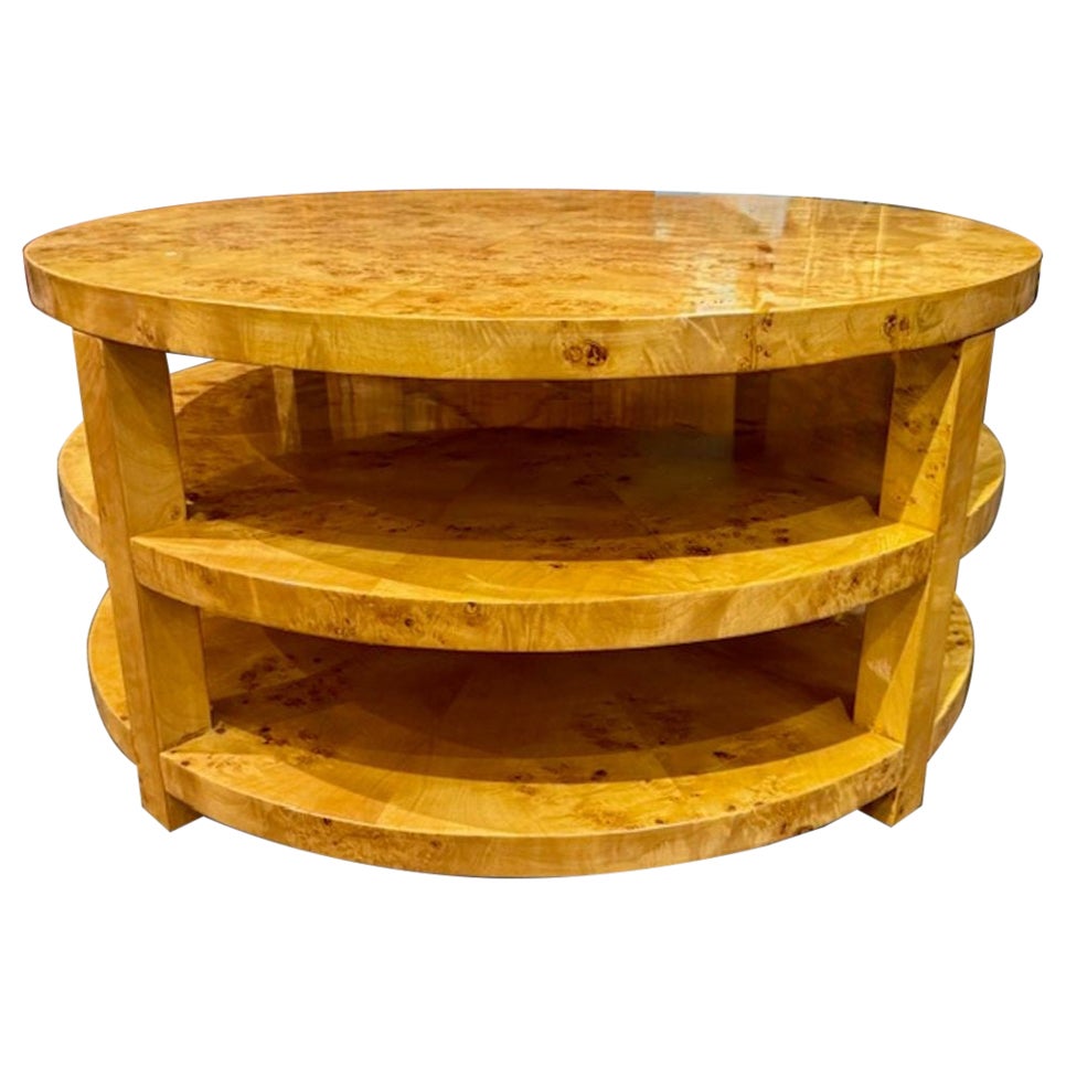 Custom 3 Tier Milo Baughman Manner Burlwood Coffee Table For Sale