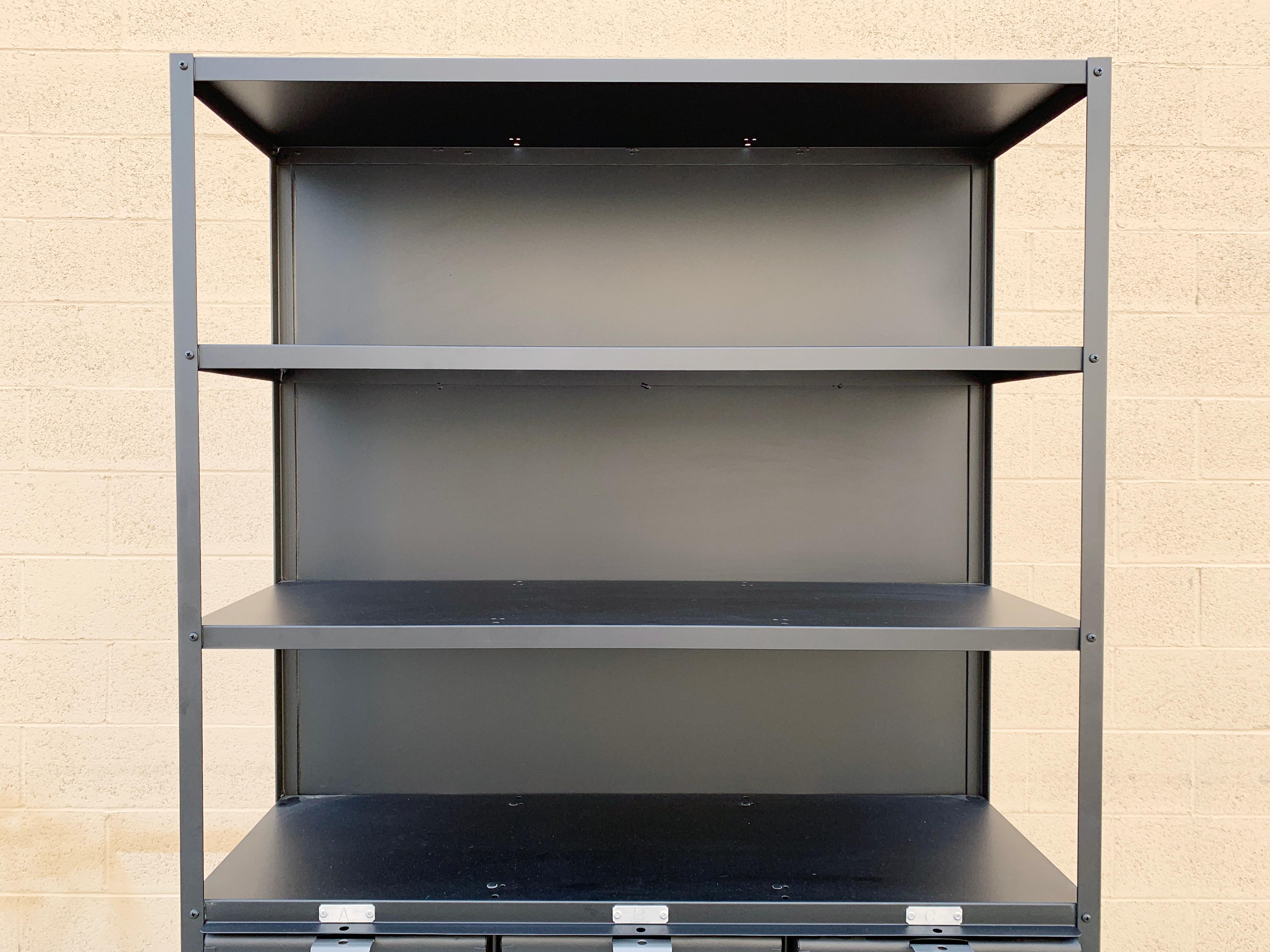 American Custom 3 x 4 Locker Basket Unit on Casters with Three Shelves, Matte Black For Sale