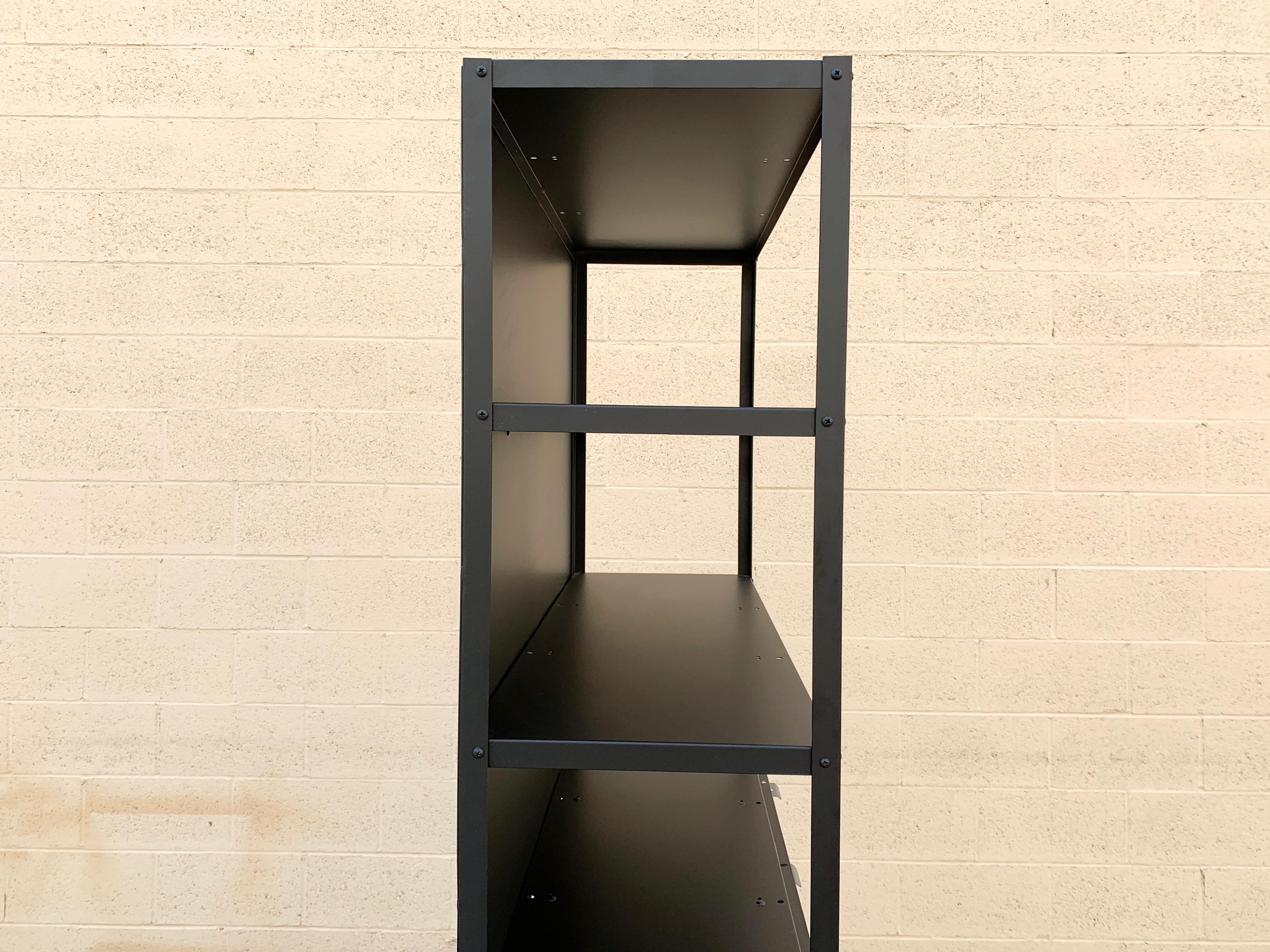 Powder-Coated Custom 3 x 4 Locker Basket Unit on Casters with Three Shelves, Matte Black For Sale