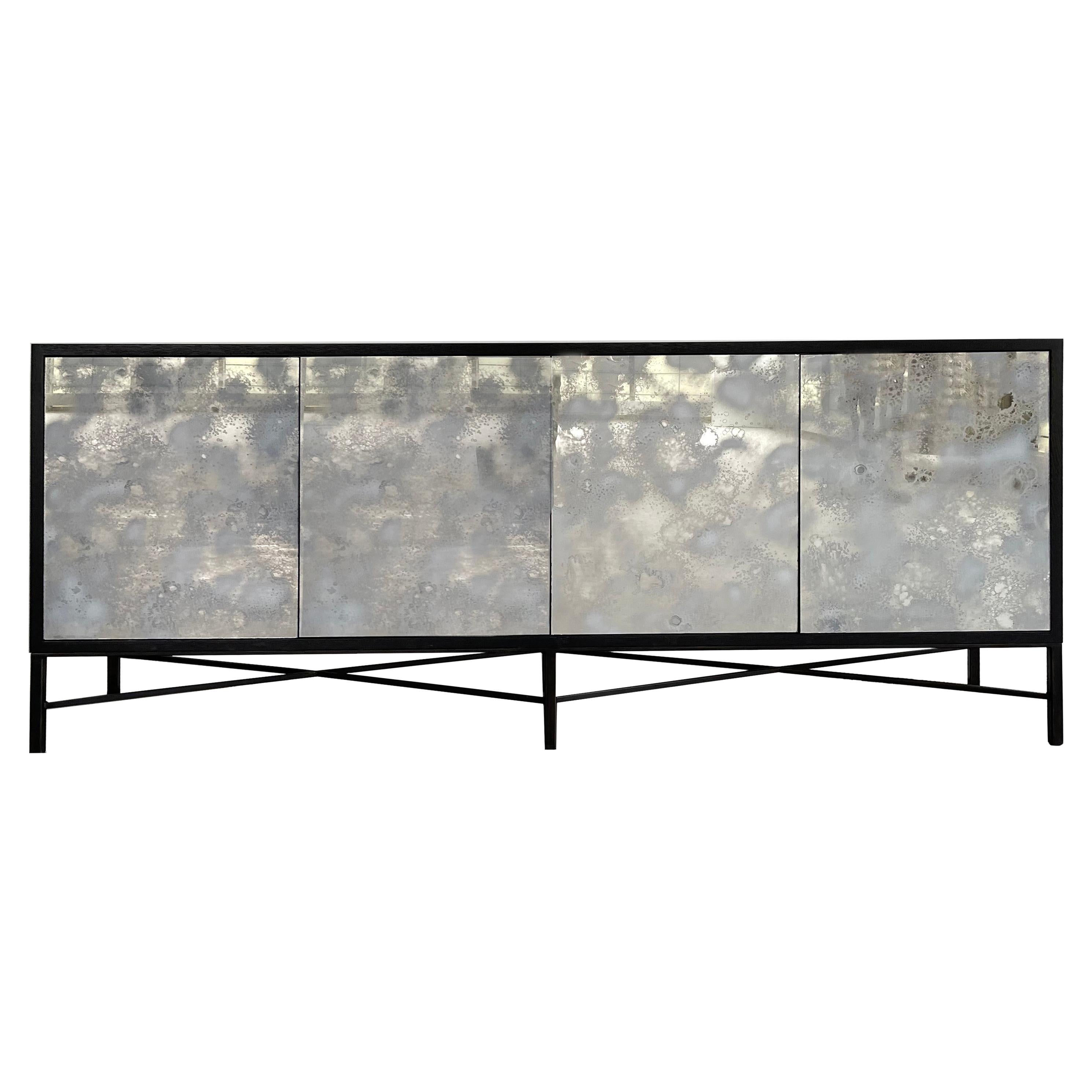 Modern Industrial 4-Door Media Buffet with Black Steel by Ercole Home For Sale