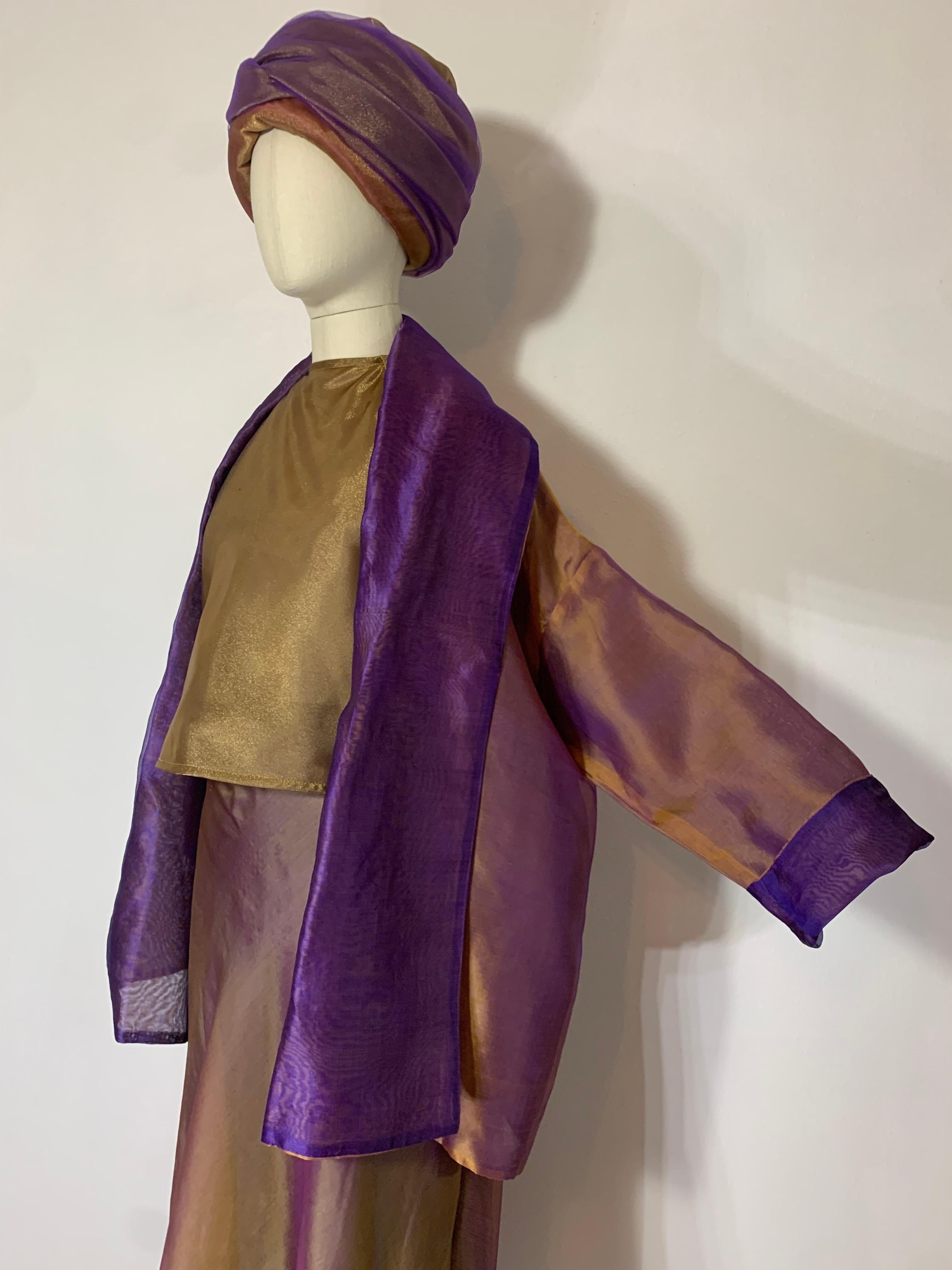 Custom 4-Piece Purple/Gold Shot Silk Ensemble: Halter Skirt Jacket and Turban For Sale 5