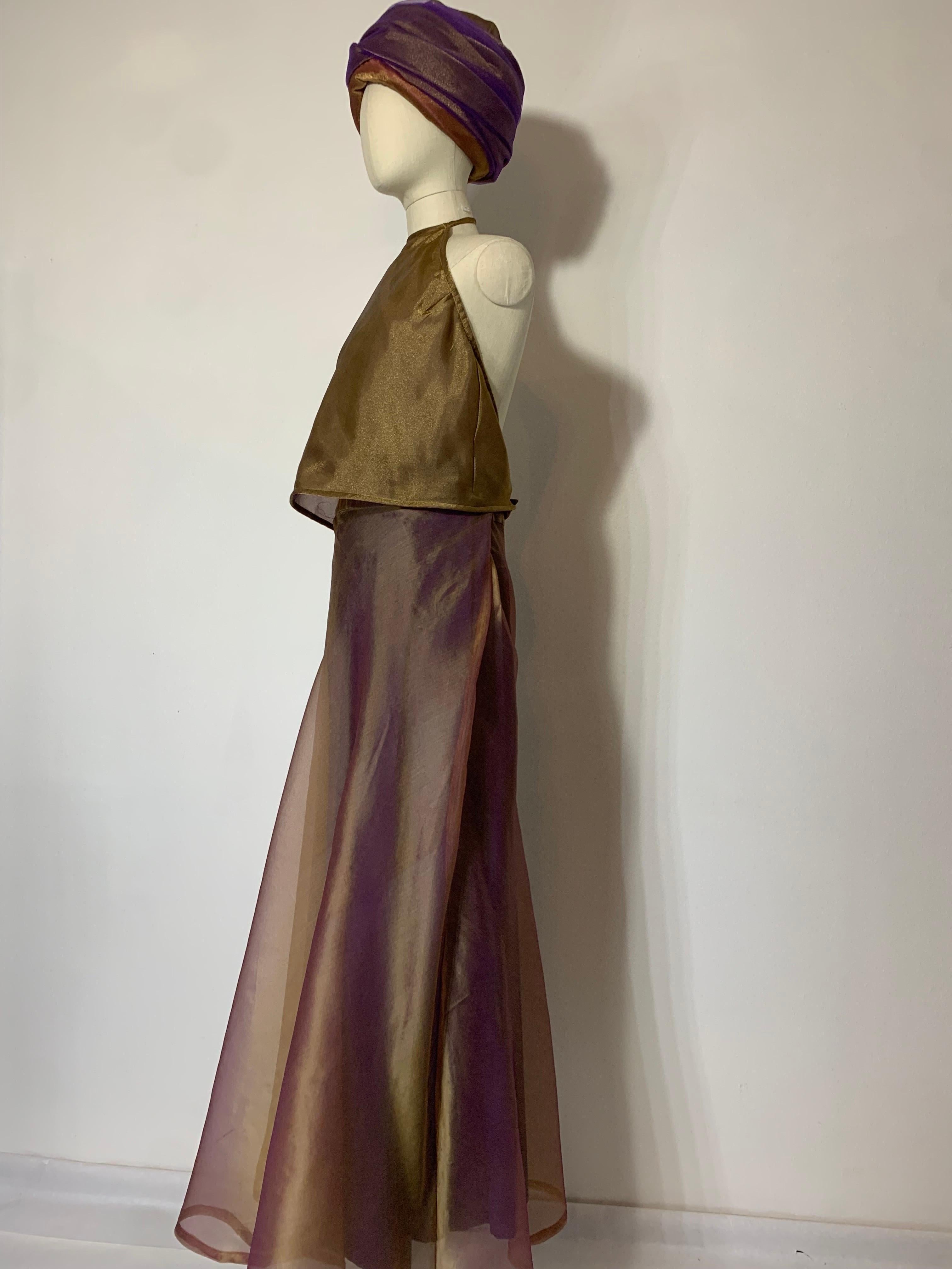 Custom 4-Piece Purple/Gold Shot Silk Ensemble: Halter Skirt Jacket and Turban For Sale 7