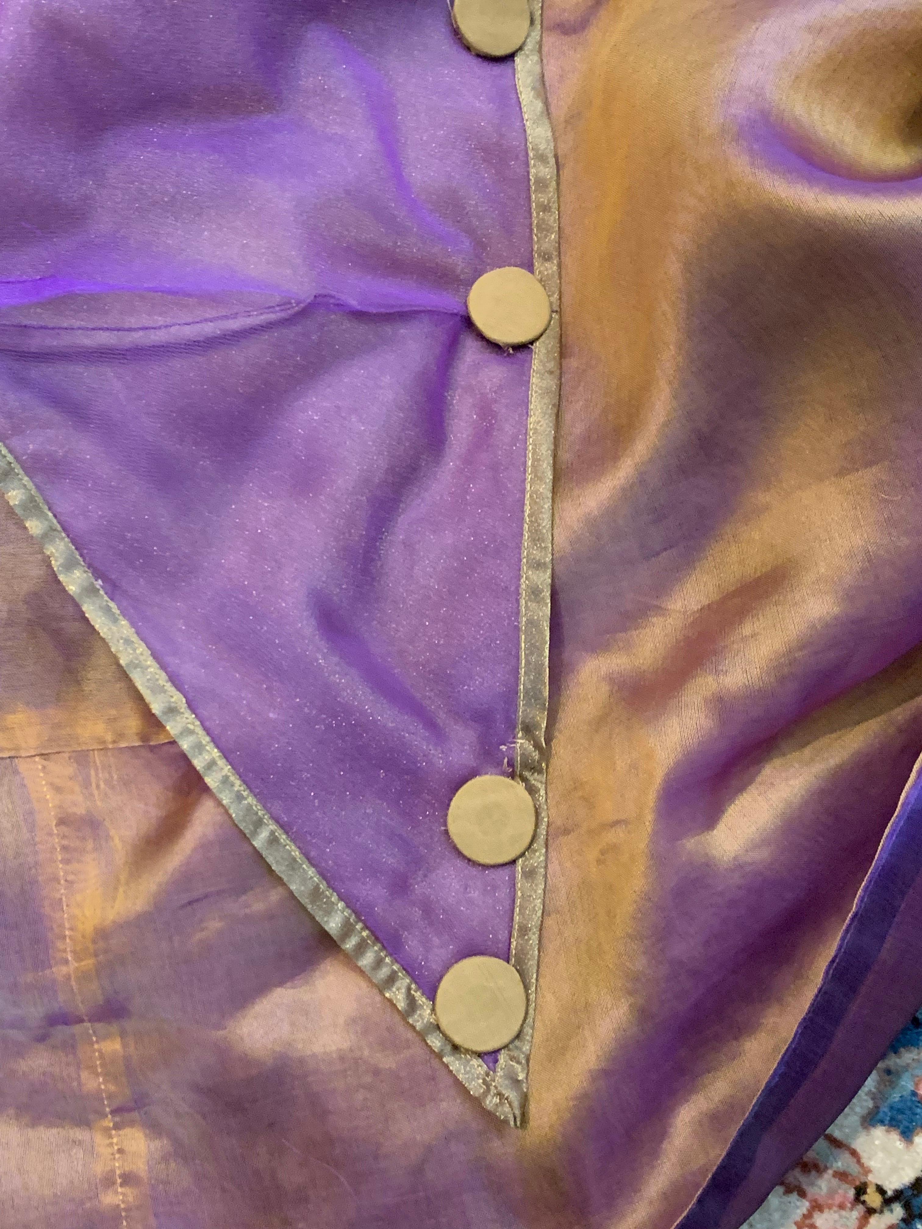 Custom 4-Piece Purple/Gold Shot Silk Ensemble: Halter Skirt Jacket and Turban For Sale 10