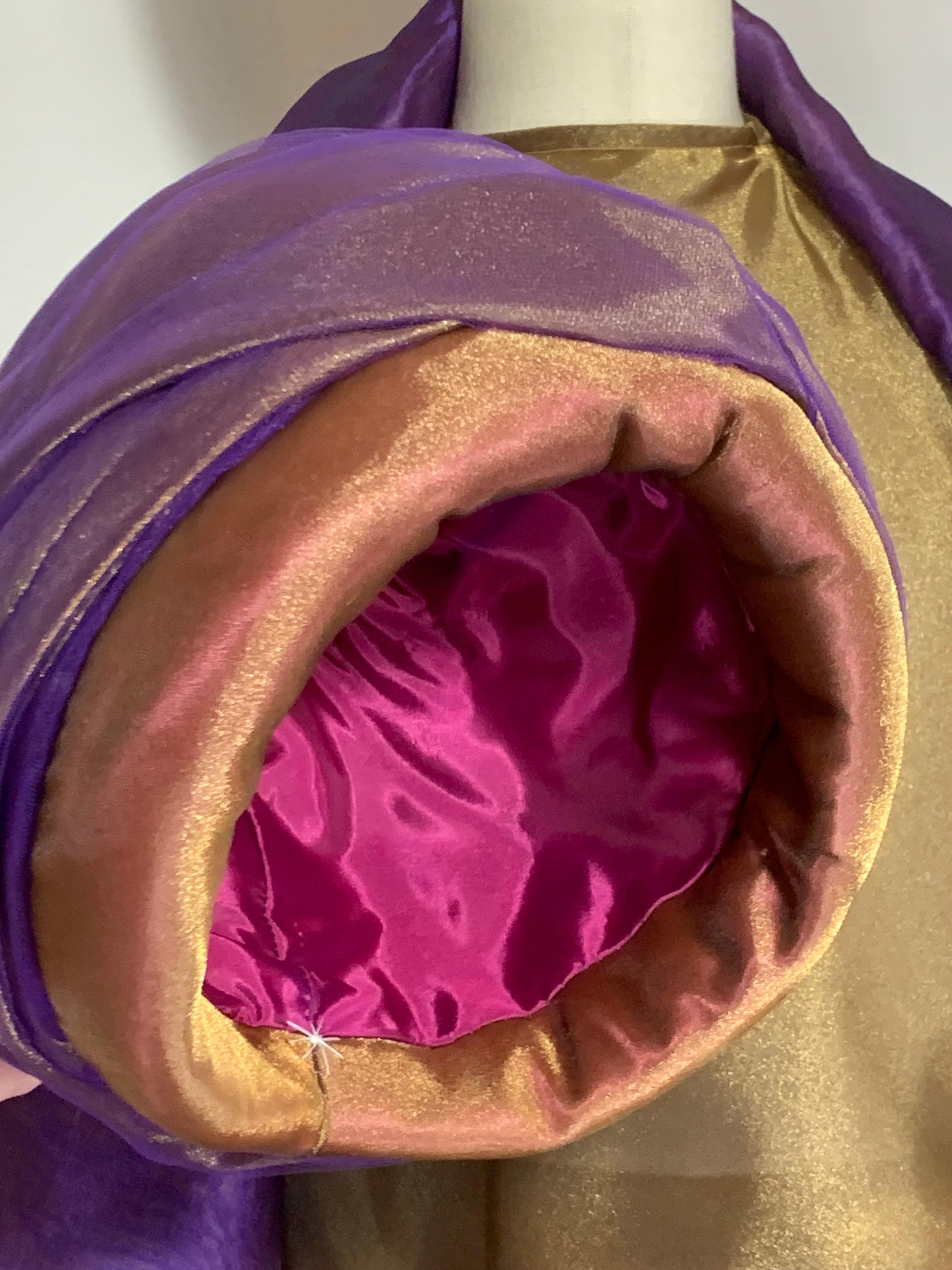 Custom 4-Piece Purple/Gold Shot Silk Ensemble: Halter Skirt Jacket and Turban For Sale 11