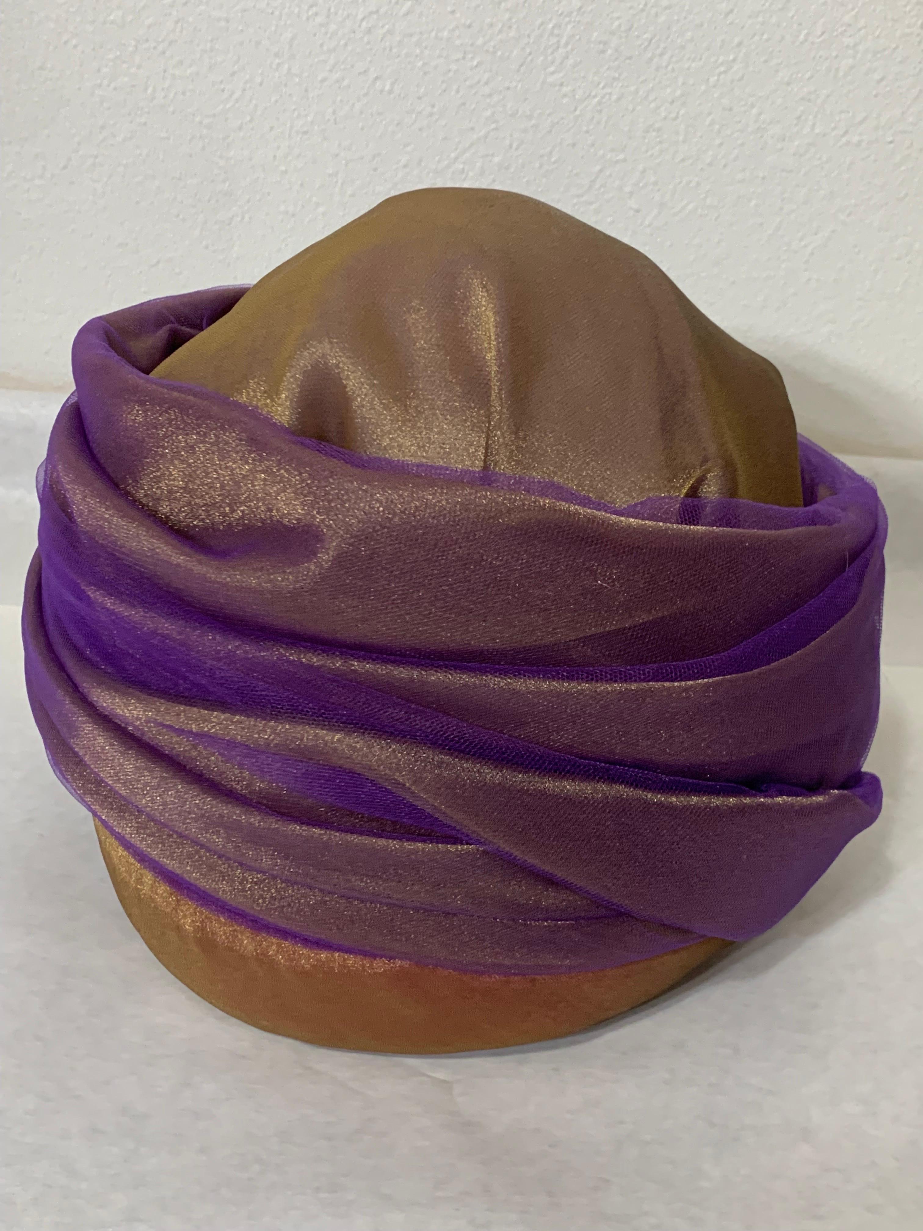 Custom 4-Piece Purple/Gold Shot Silk Ensemble: Halter Skirt Jacket and Turban For Sale 12