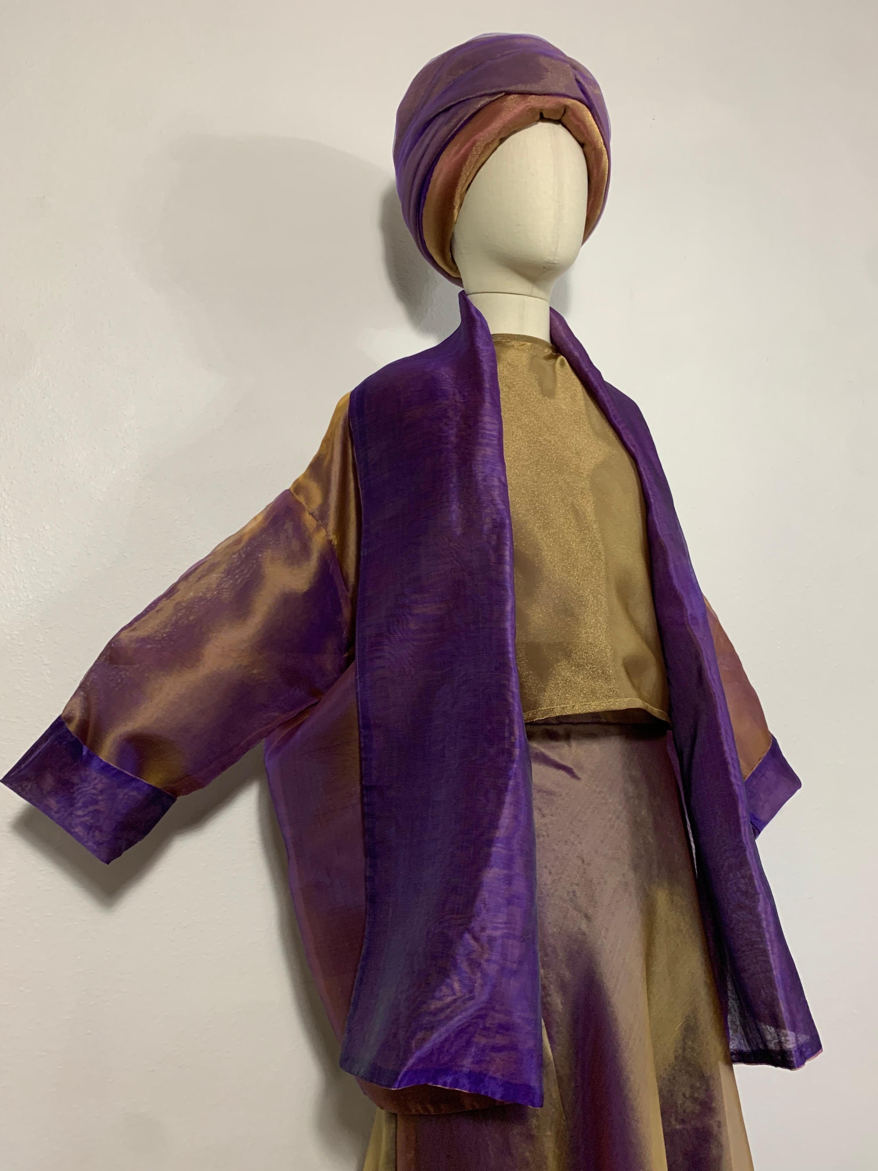 Black Custom 4-Piece Purple/Gold Shot Silk Ensemble: Halter Skirt Jacket and Turban For Sale
