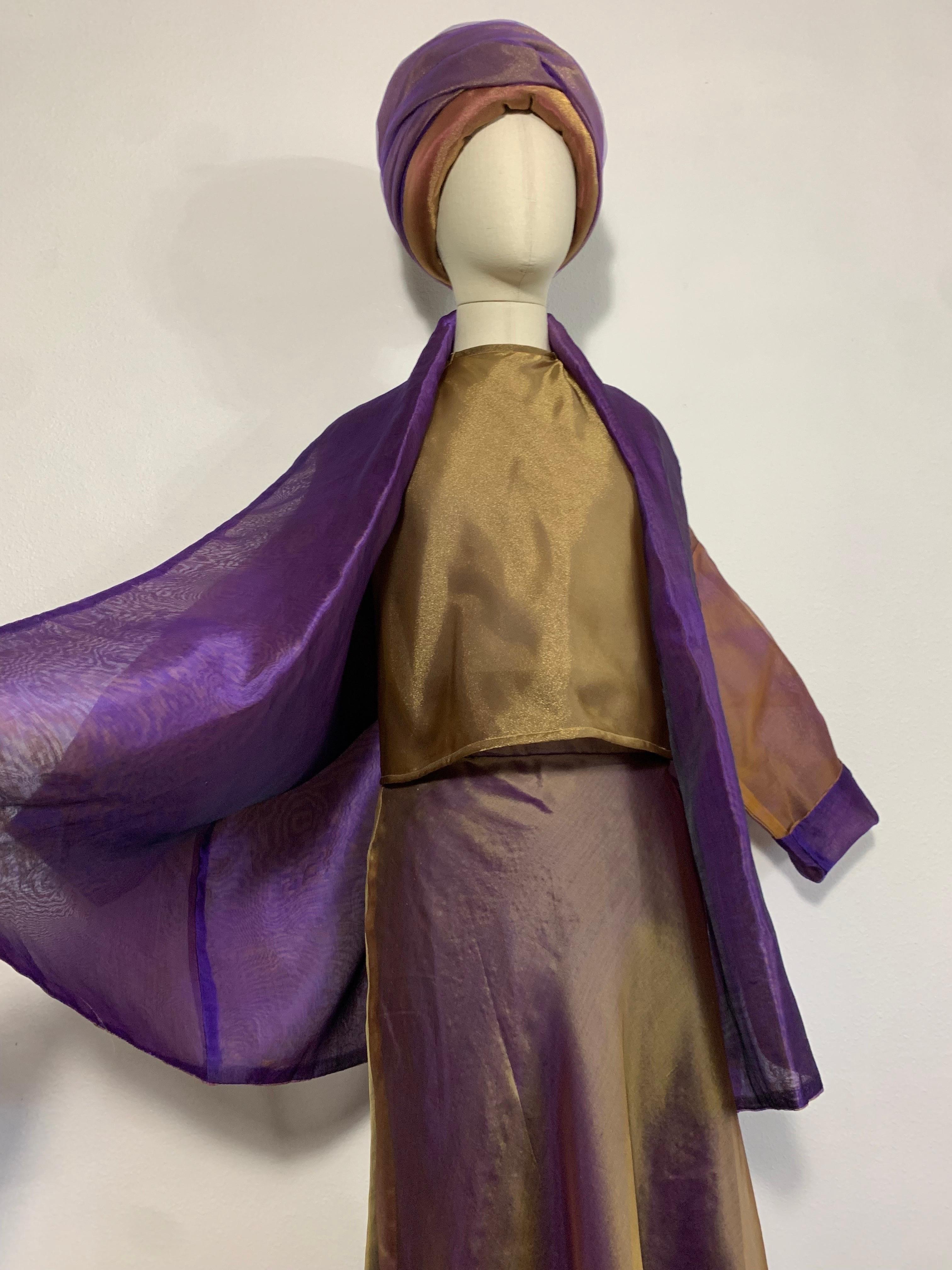 Custom 4-Piece Purple/Gold Shot Silk Ensemble: Halter Skirt Jacket and Turban In Excellent Condition For Sale In Gresham, OR