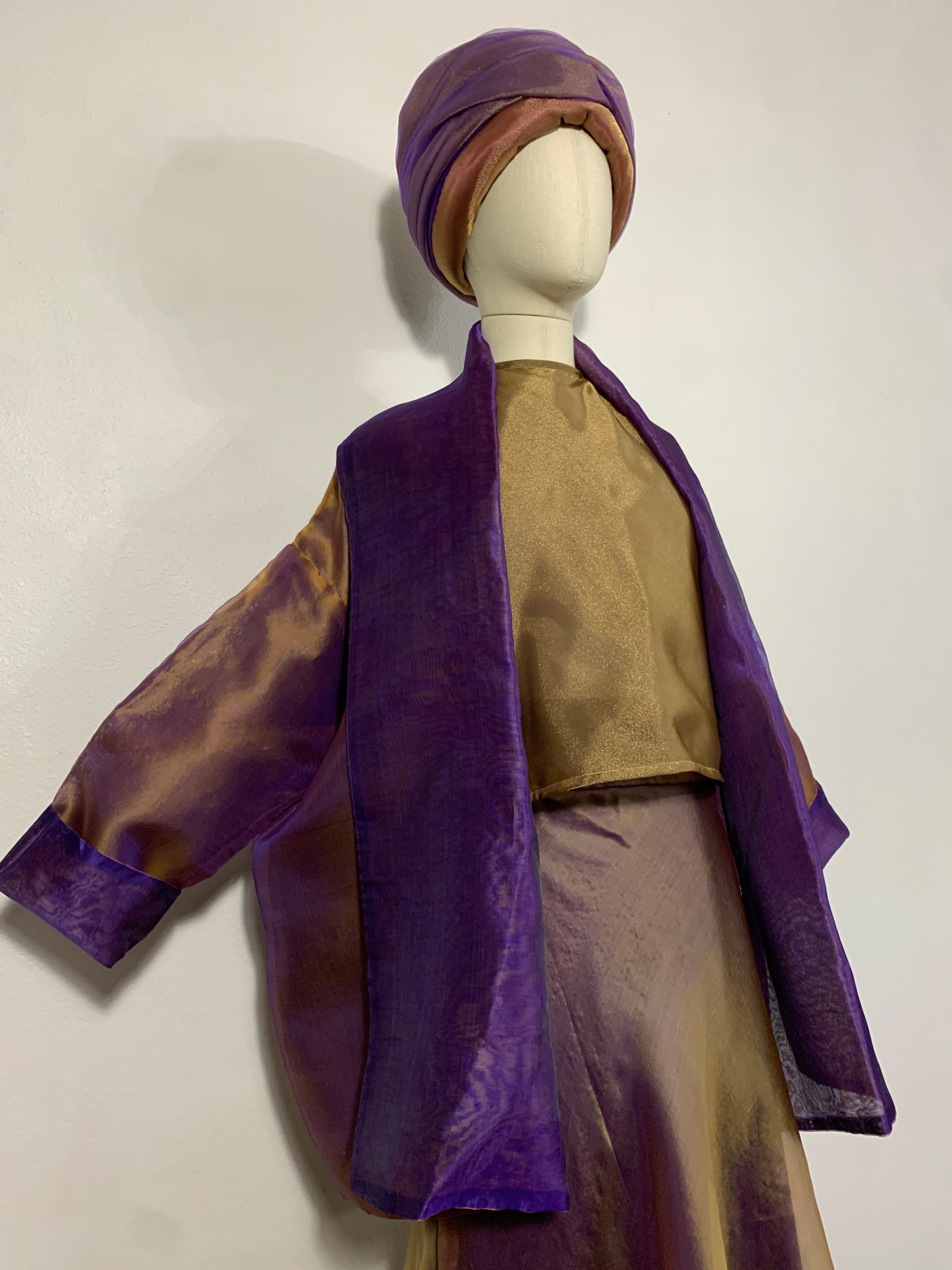 Custom 4-Piece Purple/Gold Shot Silk Ensemble: Halter Skirt Jacket and Turban For Sale 1