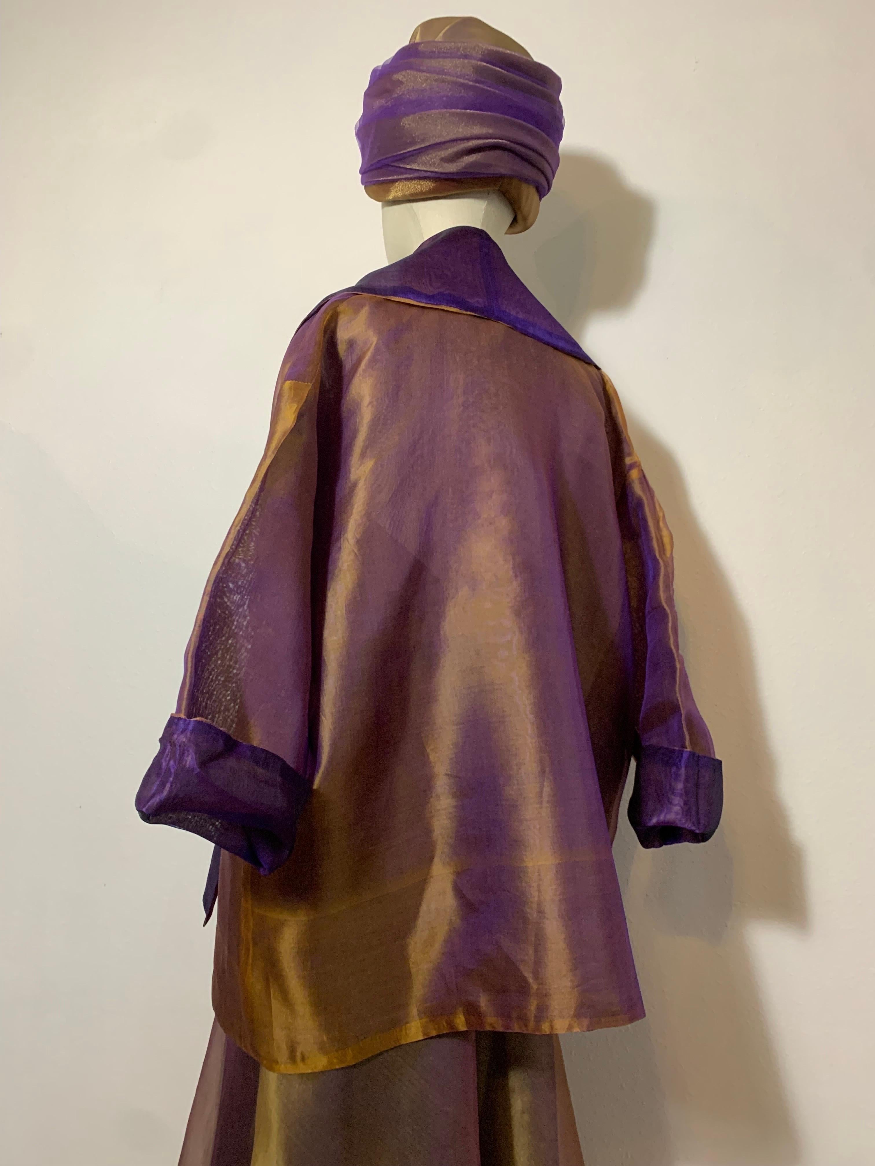 Custom 4-Piece Purple/Gold Shot Silk Ensemble: Halter Skirt Jacket and Turban For Sale 2