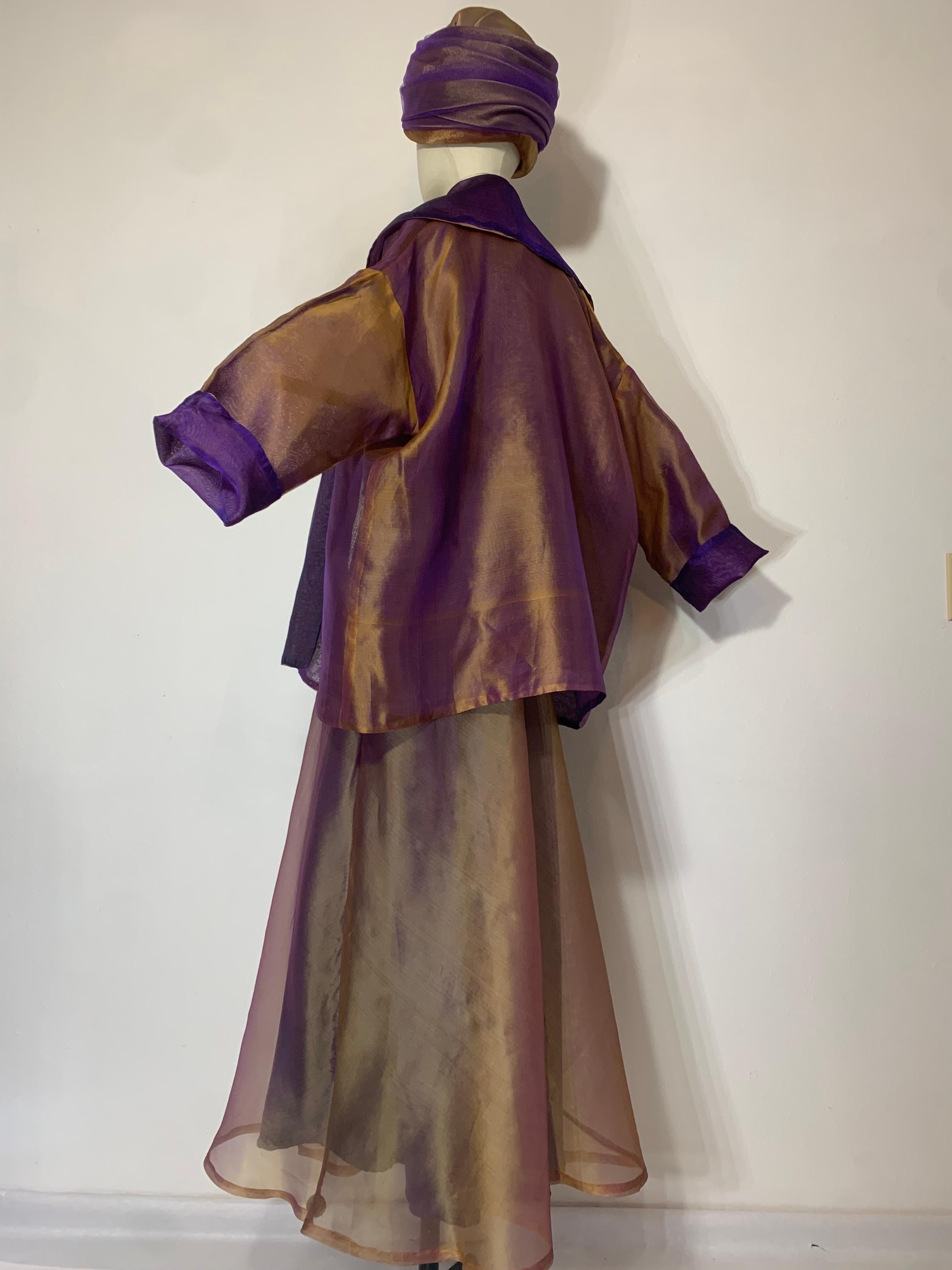 Custom 4-Piece Purple/Gold Shot Silk Ensemble: Halter Skirt Jacket and Turban For Sale 4