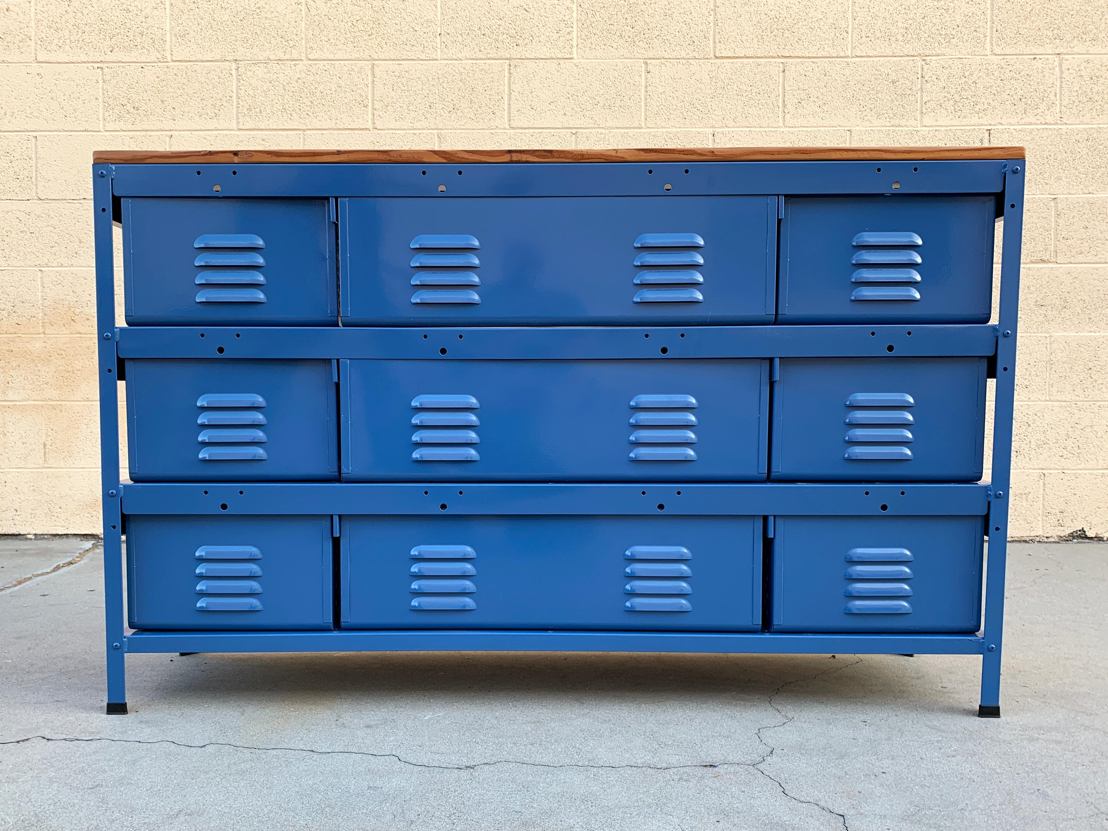 Custom Locker Basket Unit with Reclaimed Wood Top In Excellent Condition For Sale In Alhambra, CA