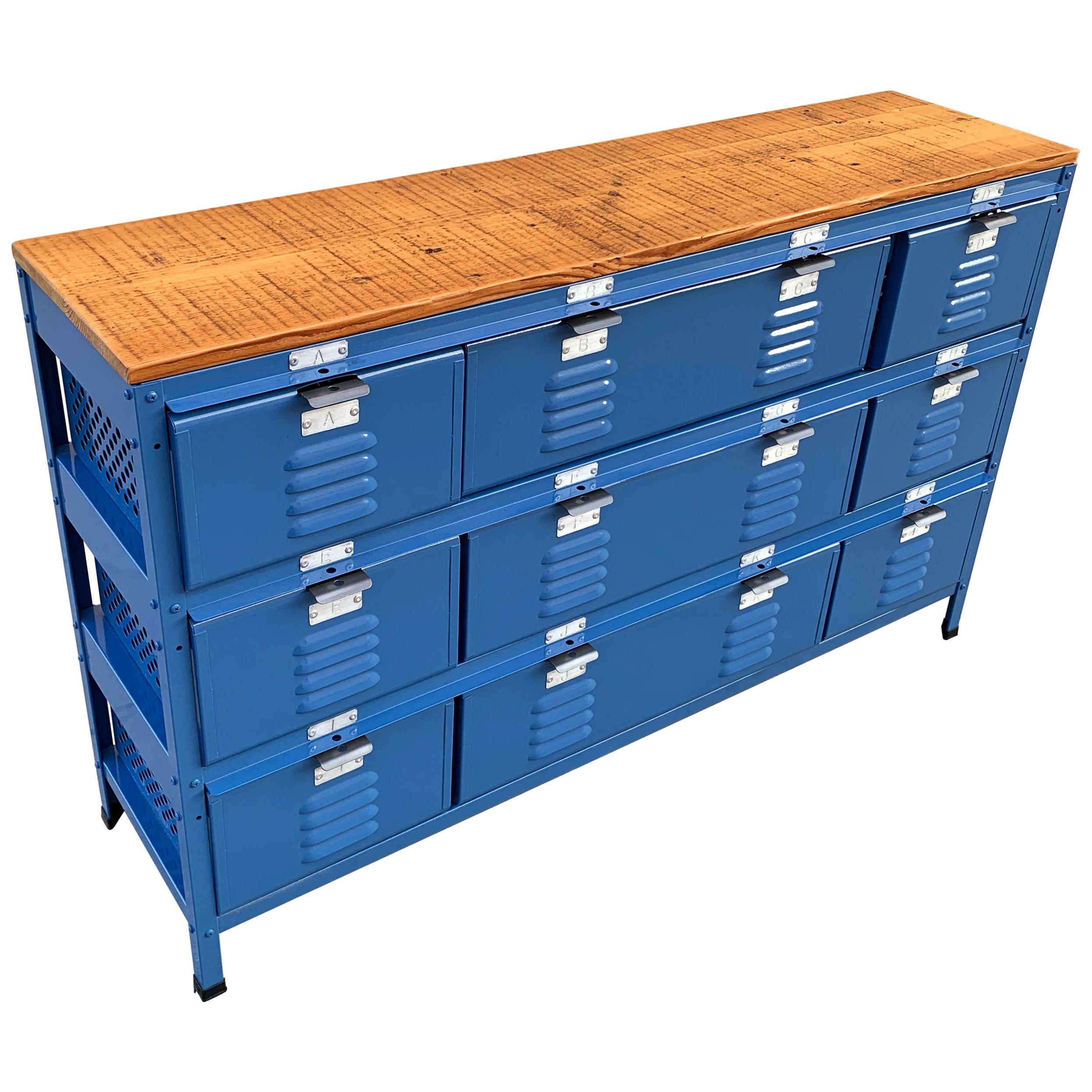 Custom Locker Basket Unit with Reclaimed Wood Top For Sale
