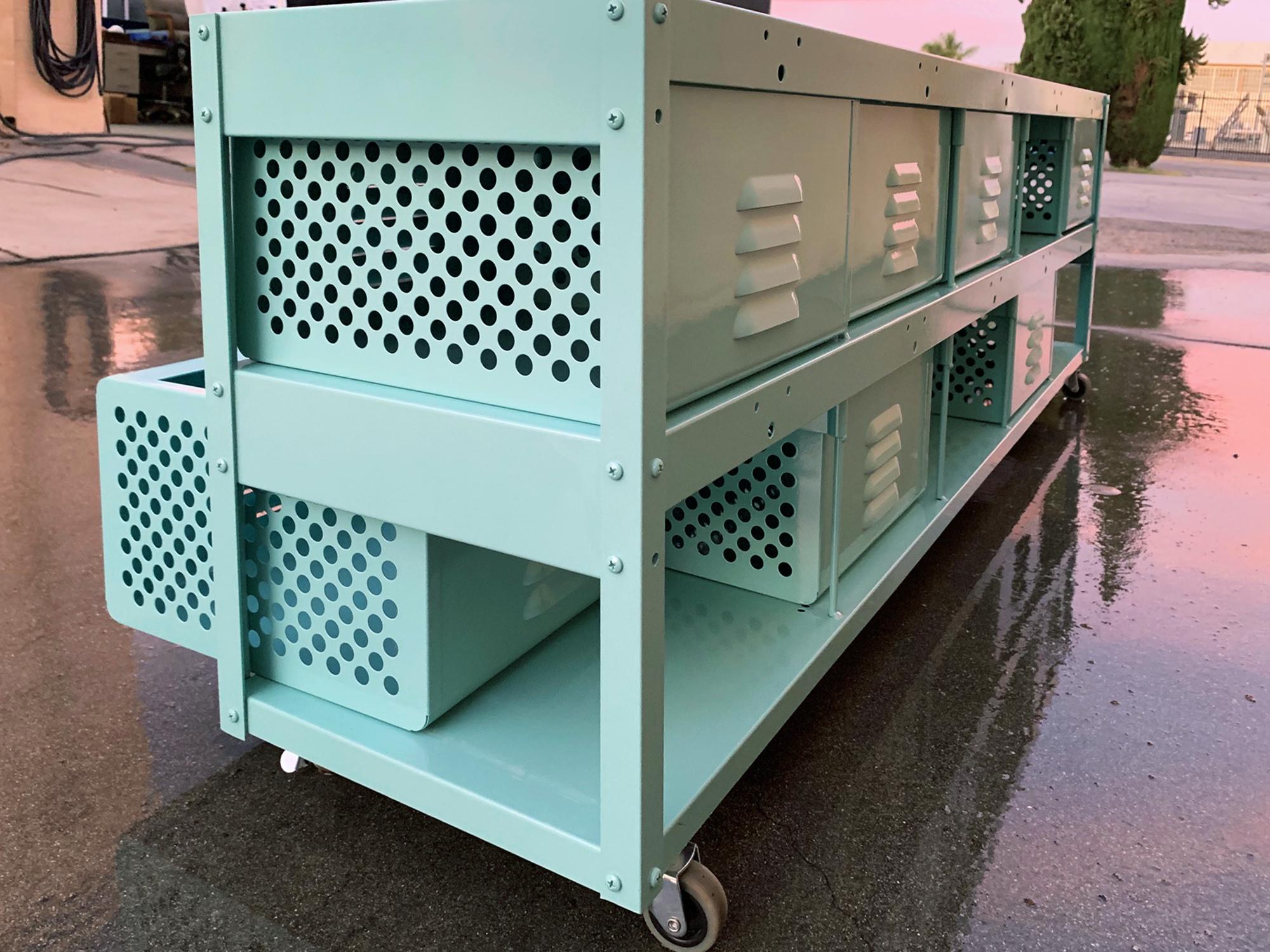 American Custom 5 x 2 Locker Basket Unit in Monochrome Sea Foam Green For Sale