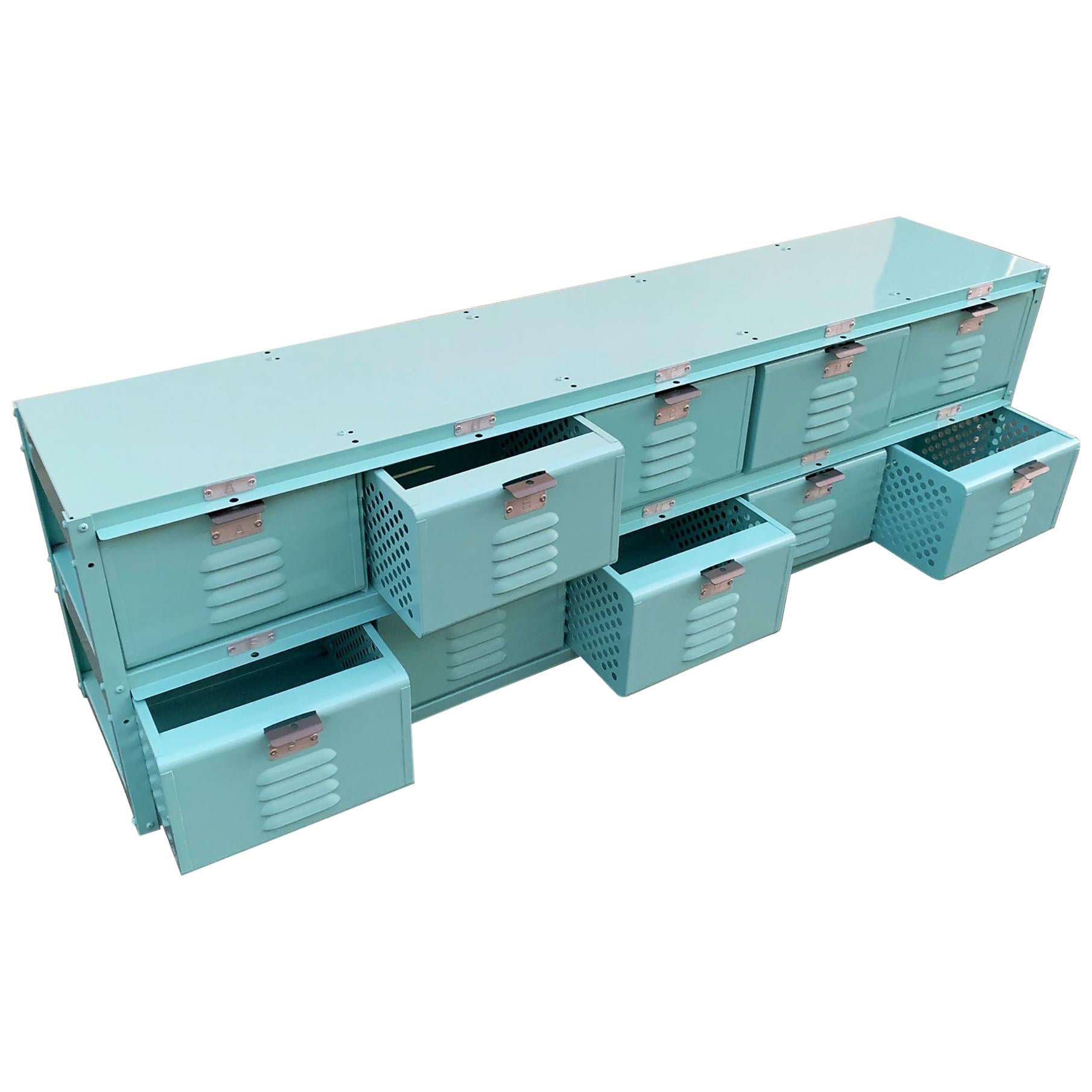 Custom 5 x 2 Locker Basket Unit in Monochrome Sea Foam Green For Sale