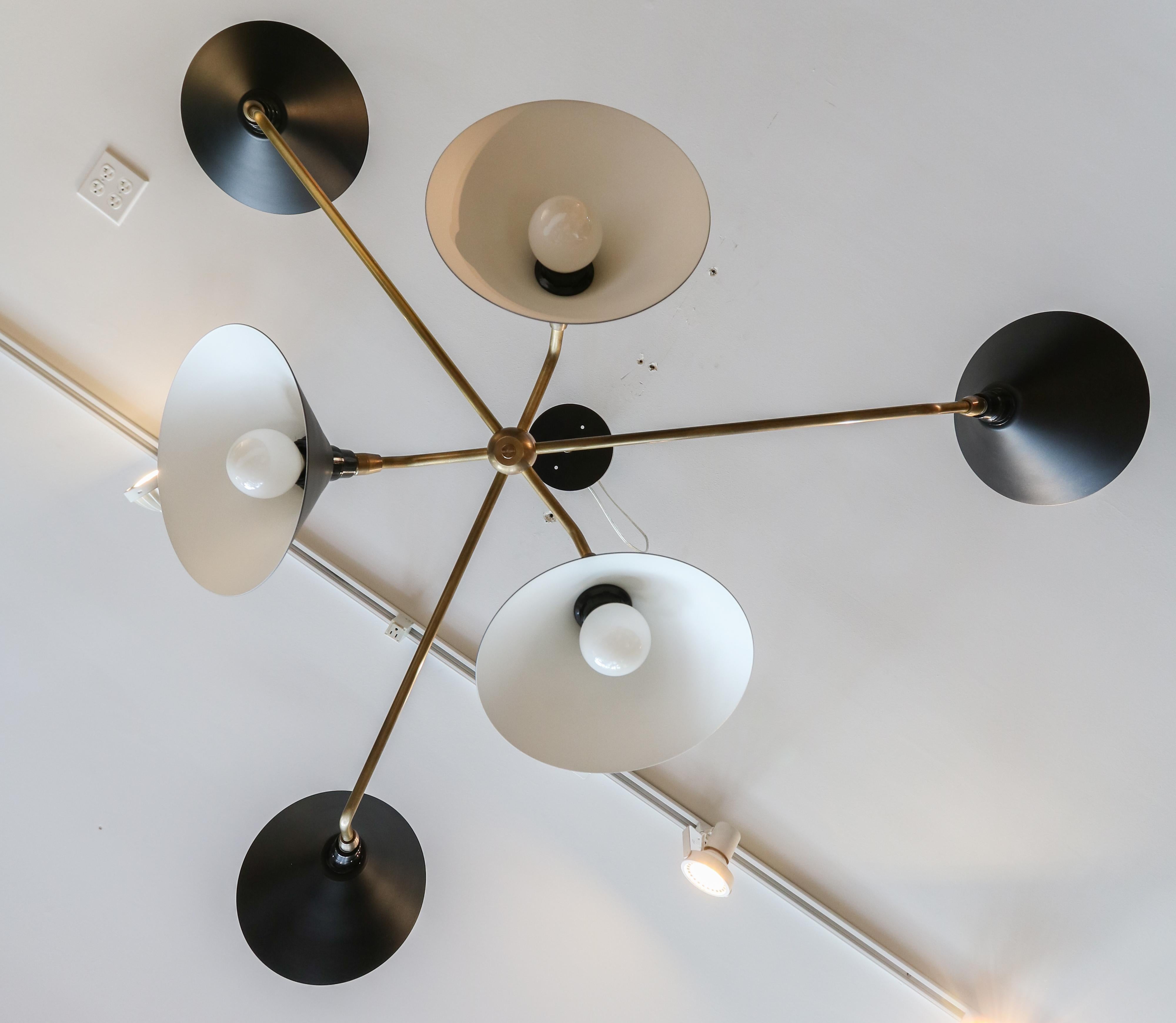American Custom 6 Arm Black Metal & Brass Midcentury Style Chandelier by Adesso Imports For Sale